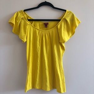 Yellow scoop neck top with ruffles flutter sleeves